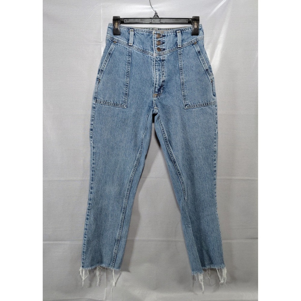 Abercrombie Fitch A&F Mom Jeans Women's‎ Sz 25/0R High Waist Distressed Hem
